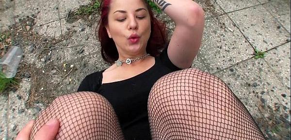  Sexy redhead amateur is fucked in a park for some cash